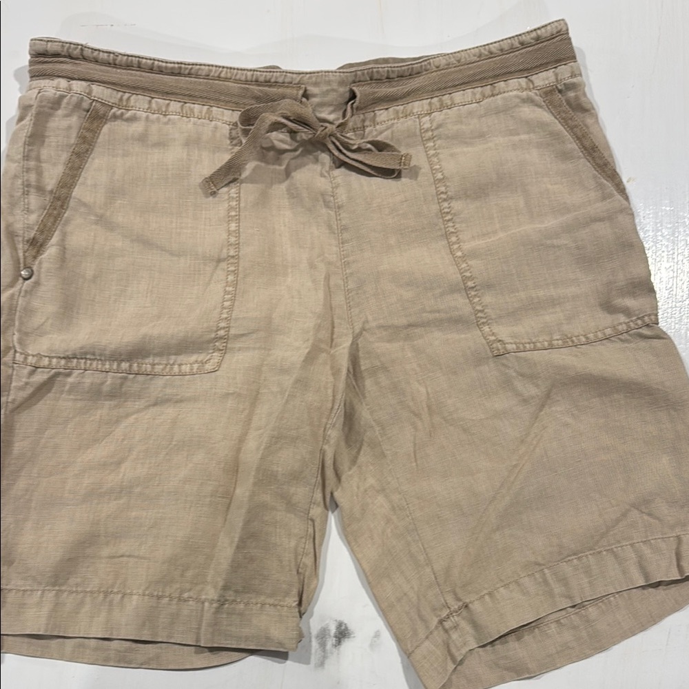 Michael Stars 100% Linen Drawstring Shorts Tan Beige Relaxed Fit Size Small - Picture 2 of 10